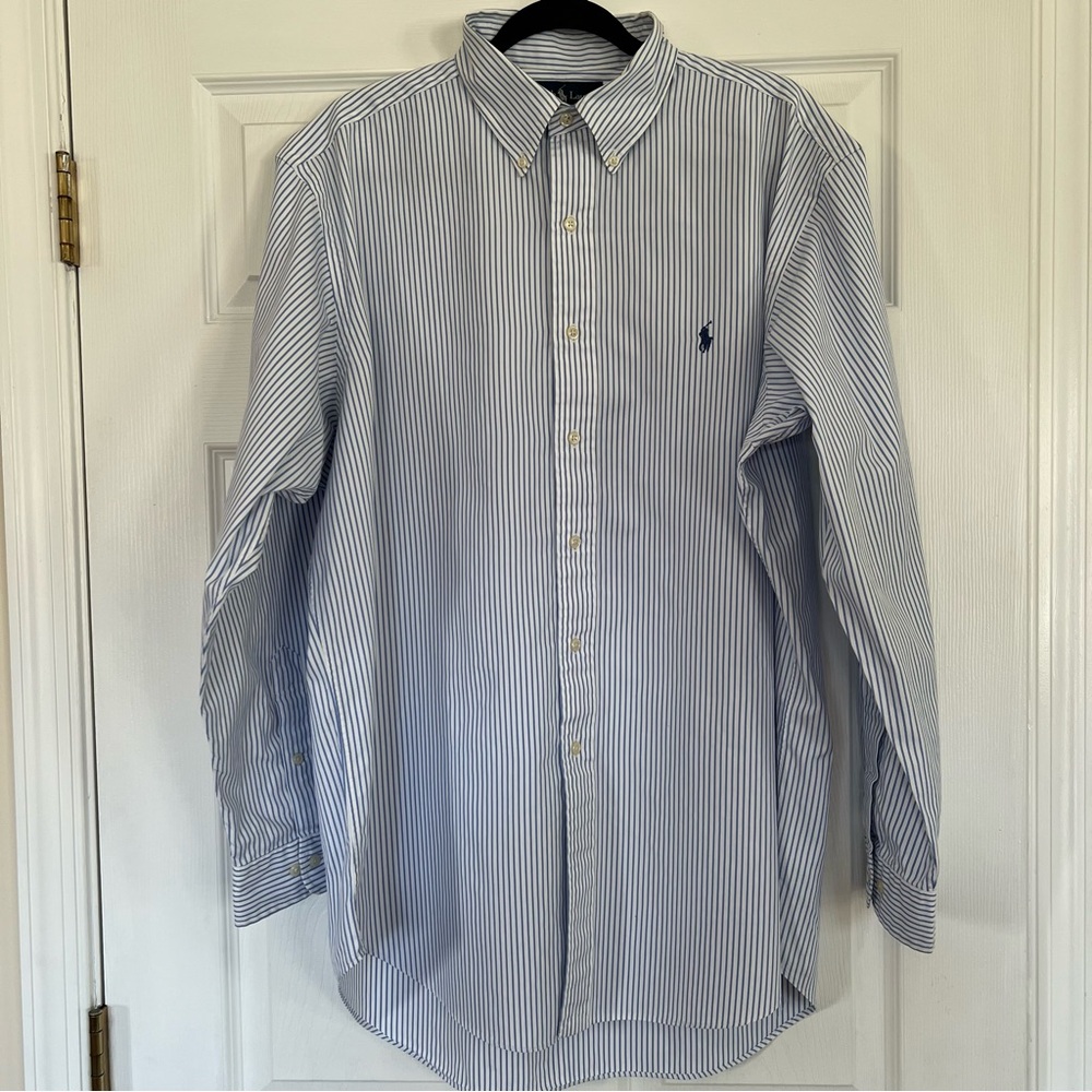 Ralph Lauren Yarmouth Blue Button Down Long Sleeve Shirt, Size 16 1/2 34/35